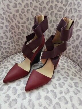 GX by Gwen Stefani Haiku Burgundy Pointed-Strap Wedge Heels